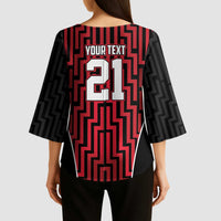 Custom Basketball New Zealand Kimono Sleeve Blouse Red Maori Ta Moko Indigenous - Polynesian Pride