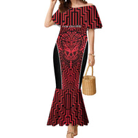 Custom Basketball New Zealand Mermaid Dress Red Maori Ta Moko Indigenous LT9 Women Red - Polynesian Pride
