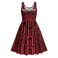 Custom Basketball New Zealand Midi Dress Red Maori Ta Moko Indigenous - Polynesian Pride