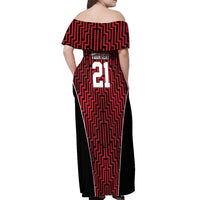 Custom Basketball New Zealand Off Shoulder Maxi Dress Red Maori Ta Moko Indigenous - Polynesian Pride