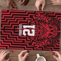 Custom Basketball New Zealand Puzzle Red Maori Ta Moko Indigenous - Polynesian Pride