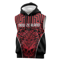 Custom Basketball New Zealand Sleeveless Hoodie Red Maori Ta Moko Indigenous - Polynesian Pride