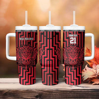 Custom Basketball New Zealand Tumbler With Handle Red Maori Ta Moko Indigenous - Polynesian Pride