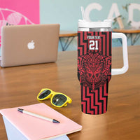Custom Basketball New Zealand Tumbler With Handle Red Maori Ta Moko Indigenous - Polynesian Pride