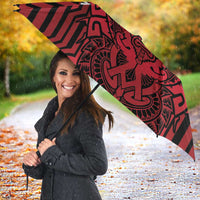 Custom Basketball New Zealand Umbrella Red Maori Ta Moko Indigenous - Polynesian Pride