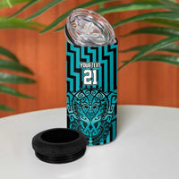 Custom Basketball New Zealand 4 in 1 Can Cooler Tumbler Teal Maori Ta Moko Indigenous - Polynesian Pride