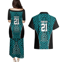 Custom Basketball New Zealand Couples Matching Puletasi and Hawaiian Shirt Teal Maori Ta Moko Indigenous - Polynesian Pride