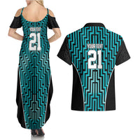 Custom Basketball New Zealand Couples Matching Summer Maxi Dress and Hawaiian Shirt Teal Maori Ta Moko Indigenous - Polynesian Pride