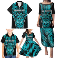 Custom Basketball New Zealand Family Matching Puletasi and Hawaiian Shirt Teal Maori Ta Moko Indigenous - Polynesian Pride