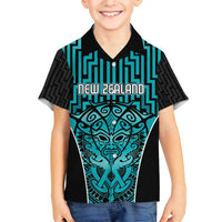 Custom Basketball New Zealand Family Matching Short Sleeve Bodycon Dress and Hawaiian Shirt Teal Maori Ta Moko Indigenous - Polynesian Pride