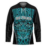 Custom Basketball New Zealand Hockey Jersey Teal Maori Ta Moko Indigenous - Polynesian Pride
