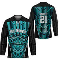 Custom Basketball New Zealand Hockey Jersey Teal Maori Ta Moko Indigenous - Polynesian Pride