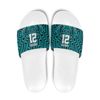 Custom Basketball New Zealand Slide Sandals Teal Maori Ta Moko Indigenous - Polynesian Pride