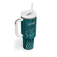 Custom Basketball New Zealand Tumbler With Handle Teal Maori Ta Moko Indigenous - Polynesian Pride
