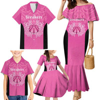 New Zealand Custom Family Matching Mermaid Dress and Hawaiian Shirt Fire Basketball Maori Tribal Pink - Polynesian Pride