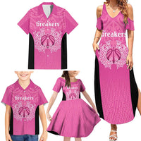 New Zealand Custom Family Matching Summer Maxi Dress and Hawaiian Shirt Fire Basketball Maori Tribal Pink - Polynesian Pride