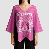 New Zealand Custom Kimono Sleeve Blouse Fire Basketball Maori Tribal Pink - Polynesian Pride