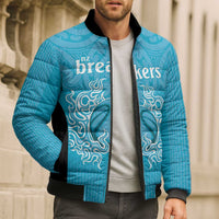 New Zealand Custom Bomber Puffer Jacket Fire Basketball Maori Tribal Sky Blue - Polynesian Pride