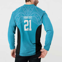 New Zealand Custom Button Sweatshirt Fire Basketball Maori Tribal Sky Blue - Polynesian Pride