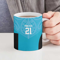 New Zealand Custom Ceramic Mug Fire Basketball Maori Tribal Sky Blue - Polynesian Pride