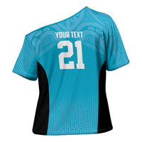 New Zealand Custom Cross Shoulder Shirt Fire Basketball Maori Tribal Sky Blue - Polynesian Pride