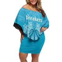 New Zealand Custom Family Matching Off Shoulder Short Dress and Hawaiian Shirt Fire Basketball Maori Tribal Sky Blue LT9 Mom's Dress Blue - Polynesian Pride