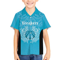 New Zealand Custom Family Matching Off Shoulder Short Dress and Hawaiian Shirt Fire Basketball Maori Tribal Sky Blue LT9 Son's Shirt Blue - Polynesian Pride