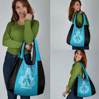 New Zealand Custom Grocery Bag Fire Basketball Maori Tribal Sky Blue LT9 - Polynesian Pride