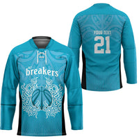 New Zealand Custom Hockey Jersey Fire Basketball Maori Tribal Sky Blue LT9 - Polynesian Pride