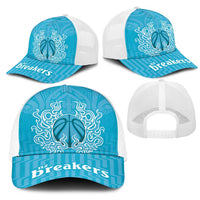 New Zealand Mesh Trucker Cap Fire Basketball Maori Tribal Sky Blue - Polynesian Pride