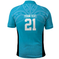 New Zealand Custom Polo Shirt Fire Basketball Maori Tribal Sky Blue - Polynesian Pride