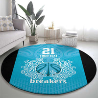 New Zealand Custom Round Carpet Fire Basketball Maori Tribal Sky Blue - Polynesian Pride