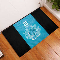 New Zealand Custom Rubber Doormat Fire Basketball Maori Tribal Sky Blue - Polynesian Pride