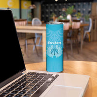 New Zealand Custom Skinny Tumbler Fire Basketball Maori Tribal Sky Blue - Polynesian Pride