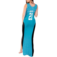 New Zealand Custom Tank Maxi Dress Fire Basketball Maori Tribal Sky Blue - Polynesian Pride