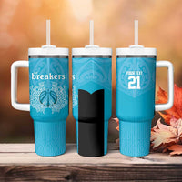 New Zealand Custom Tumbler With Handle Fire Basketball Maori Tribal Sky Blue LT9 - Polynesian Pride