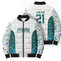 Custom New Zealand Aotearoa Bomber Puffer Jacket Green Maori Paua Shell Indigenous - Polynesian Pride