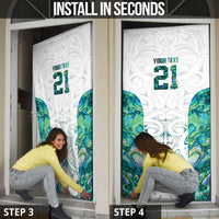 Custom New Zealand Aotearoa Door Cover Green Maori Paua Shell Indigenous - Polynesian Pride