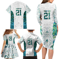 Custom New Zealand Aotearoa Family Matching Long Sleeve Bodycon Dress and Hawaiian Shirt Green Maori Paua Shell Indigenous - Polynesian Pride