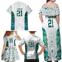 Custom New Zealand Aotearoa Family Matching Off Shoulder Maxi Dress and Hawaiian Shirt Green Maori Paua Shell Indigenous - Polynesian Pride