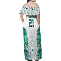 Custom New Zealand Aotearoa Family Matching Off Shoulder Maxi Dress and Hawaiian Shirt Green Maori Paua Shell Indigenous - Polynesian Pride