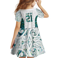 Custom New Zealand Aotearoa Family Matching Off Shoulder Short Dress and Hawaiian Shirt Green Maori Paua Shell Indigenous LT9 - Polynesian Pride