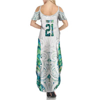 Custom New Zealand Aotearoa Family Matching Summer Maxi Dress and Hawaiian Shirt Green Maori Paua Shell Indigenous - Polynesian Pride