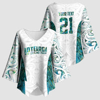 Custom New Zealand Aotearoa Kimono Sleeve Blouse Green Maori Paua Shell Indigenous - Polynesian Pride