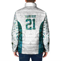 Custom New Zealand Aotearoa Padded Jacket Green Maori Paua Shell Indigenous - Polynesian Pride