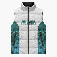 Custom New Zealand Aotearoa Sleeveless Puffer Jacket Green Maori Paua Shell Indigenous - Polynesian Pride