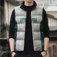 Custom New Zealand Aotearoa Sleeveless Puffer Jacket Green Maori Paua Shell Indigenous - Polynesian Pride