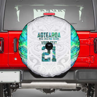 Custom New Zealand Aotearoa Spare Tire Cover Green Maori Paua Shell Indigenous - Polynesian Pride