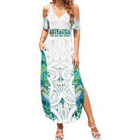 Custom New Zealand Aotearoa Summer Maxi Dress Green Maori Paua Shell Indigenous - Polynesian Pride