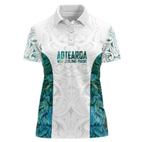 Custom New Zealand Aotearoa Women Polo Shirt Green Maori Paua Shell Indigenous LT9 Female Green - Polynesian Pride